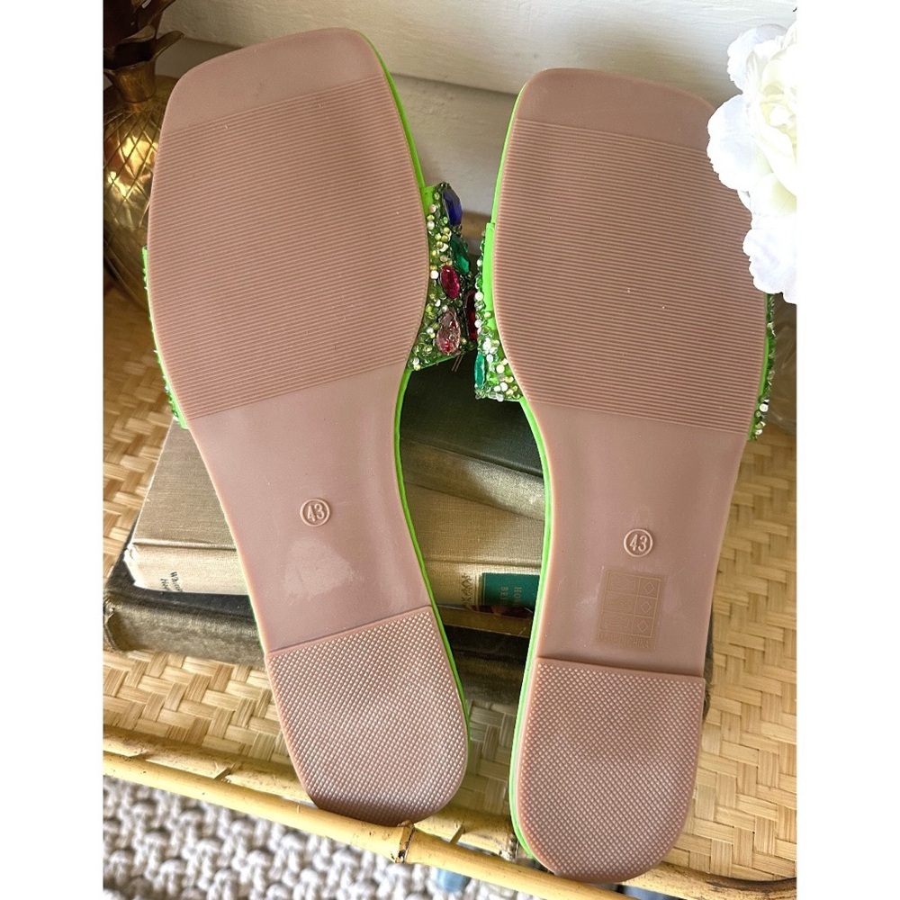 Lime Green Rhinestone Slide on Sandals - Picture 3 of 3